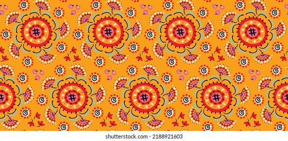 Seamless pattern with fantasy flowers, ethnic rotary repeat fabric and tile design, natural wallpaper, floral decoration curl illustration. Paisley print hand drawn elements.Ukrainian pattern