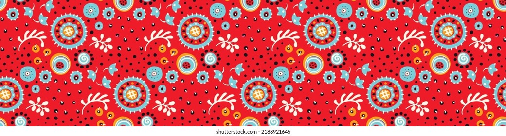 Seamless pattern with fantasy flowers, ethnic rotary repeat fabric and tile design, natural wallpaper, floral decoration curl illustration. Paisley print hand drawn elements.Ukrainian pattern