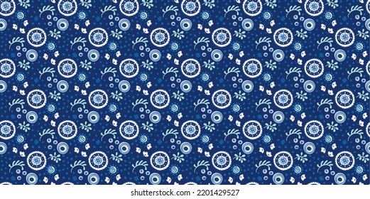 Seamless pattern with fantasy flowers, ethnic rotary repeat fabric and tile design, natural wallpaper, floral decoration curl illustration. Paisley print hand drawn elements.Ukrainian pattern