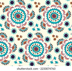 Seamless pattern with fantasy flowers, ethnic rotary repeat fabric and tile design, natural wallpaper, floral decoration curl illustration. Paisley print hand drawn elements.Ukrainian pattern