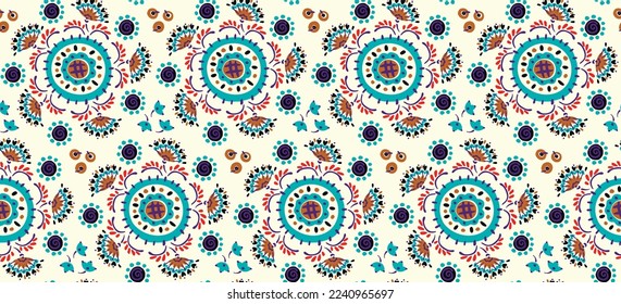 Seamless pattern with fantasy flowers, ethnic rotary repeat fabric and tile design, natural wallpaper, floral decoration curl illustration. Paisley print hand drawn elements.Ukrainian pattern