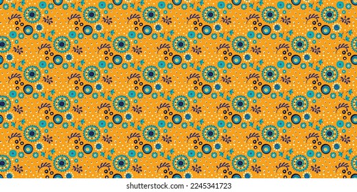 Seamless pattern with fantasy flowers, ethnic rotary repeat fabric and tile design, natural wallpaper, floral decoration curl illustration. Paisley print hand drawn elements.Ukrainian pattern