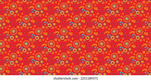 Seamless pattern with fantasy flowers, ethnic rotary repeat fabric and tile design, natural wallpaper, floral decoration curl illustration. Paisley print hand drawn elements.Ukrainian pattern