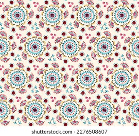 Seamless pattern with fantasy flowers, ethnic rotary repeat fabric and tile design, natural wallpaper, floral decoration curl illustration. Paisley print hand drawn elements.Ukrainian pattern