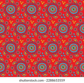 Seamless pattern with fantasy flowers, ethnic rotary repeat fabric and tile design, natural wallpaper, floral decoration curl illustration. Paisley print hand drawn elements.Ukrainian pattern