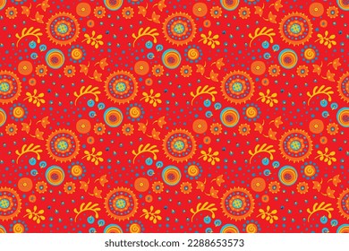 Seamless pattern with fantasy flowers, ethnic rotary repeat fabric and tile design, natural wallpaper, floral decoration curl illustration. Paisley print hand drawn elements.Ukrainian pattern