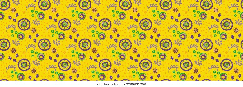 Nahtloses Muster mit Fantasy-Blumen, ethnisch rotierendem, mehrfarbigem Gewebe und Fliesendesign, natürlichen Tapeten, Blumendekoration, kurvenreiche Illustration. Paisley Print handgezeichnet Elemente.Ukrainisches Muster