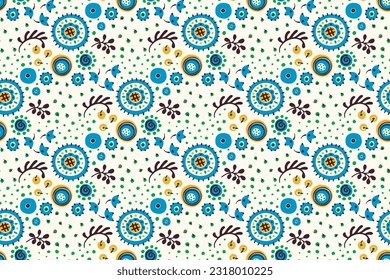 Seamless pattern with fantasy flowers, ethnic rotary repeat fabric and tile design, natural wallpaper, floral decoration curl illustration. Paisley print hand drawn elements.Ukrainian pattern