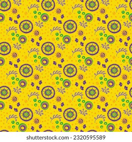 Seamless pattern with fantasy flowers, ethnic rotary repeat fabric and tile design, natural wallpaper, floral decoration curl illustration. Paisley print hand drawn elements.Ukrainian pattern