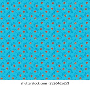 Seamless pattern with fantasy flowers, ethnic rotary repeat fabric and tile design, natural wallpaper, floral decoration curl illustration. Paisley print hand drawn elements.Ukrainian pattern