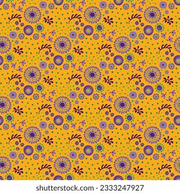 Seamless pattern with fantasy flowers, ethnic rotary repeat fabric and tile design, natural wallpaper, floral decoration curl illustration. Paisley print hand drawn elements.Ukrainian pattern