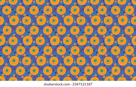 Seamless pattern with fantasy flowers, ethnic rotary repeat fabric and tile design, natural wallpaper, floral decoration curl illustration. Paisley print hand drawn elements. Home decor. Ukrainian pat