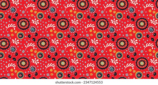 Nahtloses Muster mit Fantasy-Blumen, ethnisch rotierendem, mehrfarbigem Gewebe und Fliesendesign, natürlichen Tapeten, Blumendekoration, kurvenreiche Illustration. Paisley Print handgezeichnet Elemente.Ukrainisches Muster