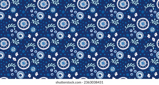 Seamless pattern with fantasy flowers, ethnic rotary repeat fabric and tile design, natural wallpaper, floral decoration curl illustration. Paisley print hand drawn elements.Ukrainian pattern