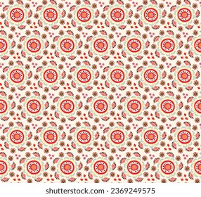 Seamless pattern with fantasy flowers, ethnic rotary repeat fabric and tile design, natural wallpaper, floral decoration curl illustration. Paisley print hand drawn elements.Ukrainian pattern