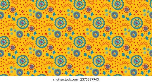 Seamless pattern with fantasy flowers, ethnic rotary repeat fabric and tile design, natural wallpaper, floral decoration curl illustration. Paisley print hand drawn elements.