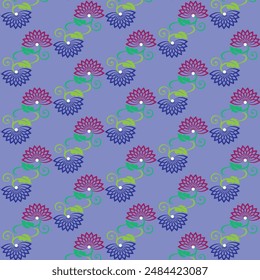 Seamless pattern with fantasy flowers, ethnic rotary repeat fabric and tile design, natural wallpaper, floral decoration curl illustration. Floral ornament. Vector flower
