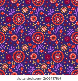 Seamless pattern with fantasy flowers, ethnic rotary repeat fabric and tile design, natural wallpaper, floral decoration curl illustration. Paisley print hand drawn elements. Japandi style