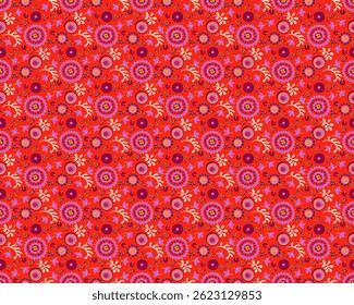 Padrão contínuo com flores de fantasia, tecido de repetição rotativo étnico e design de azulejos, papel de parede natural, decoração floral curl ilustração. Paisley imprimir mão desenhado elementos. Estilo Japandi