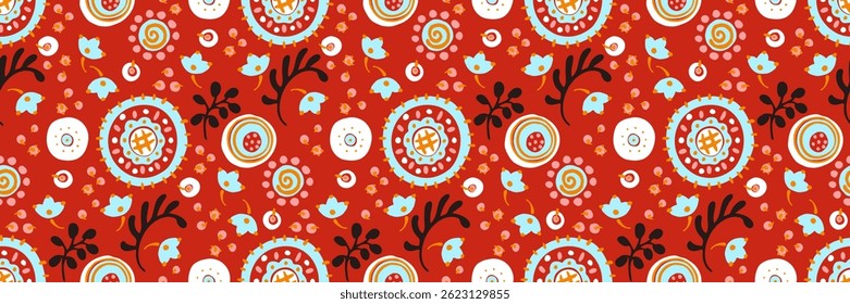 Patrón sin fisuras con flores de fantasía, tela de repetición rotativa étnica y diseño de azulejos, Fondo de pantalla natural, decoración floral rizo ilustración. Elementos dibujados a mano con estampado Paisley. Estilo japonés