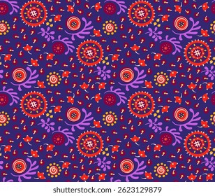 Seamless pattern with fantasy flowers, ethnic rotary repeat fabric and tile design, natural wallpaper, floral decoration curl illustration. Paisley print hand drawn elements. Japandi style