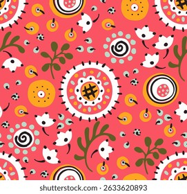 Patrón sin fisuras con flores de fantasía, tela de repetición rotativa étnica y diseño de azulejos, Fondo de pantalla natural, decoración floral rizo ilustración. Elementos dibujados a mano con estampado Paisley. Estilo japonés