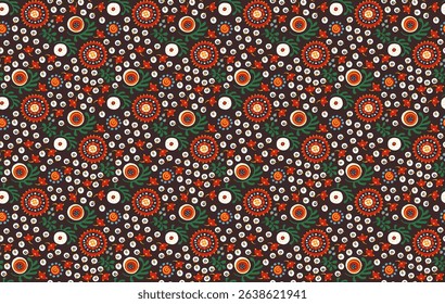 Seamless pattern with fantasy flowers, ethnic rotary repeat fabric and tile design, natural wallpaper, floral decoration curl illustration. Paisley print hand drawn elements. Japandi style