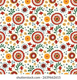 Seamless pattern with fantasy flowers, ethnic rotary repeat fabric and tile design, natural wallpaper, floral decoration curl illustration. Paisley print hand drawn elements. Japandi style