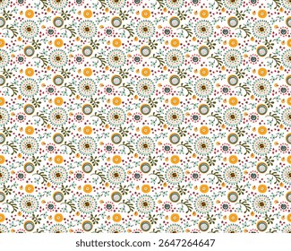 Padrão contínuo com flores de fantasia, tecido de repetição rotativo étnico e design de azulejos, papel de parede natural, decoração floral curl ilustração. Paisley imprimir mão desenhado elementos. Estilo Japandi