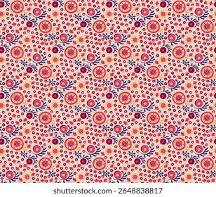 Seamless pattern with fantasy flowers, ethnic rotary repeat fabric and tile design, natural wallpaper, floral decoration curl illustration. Paisley print hand drawn elements. Japandi style