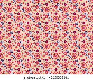 Seamless pattern with fantasy flowers, ethnic rotary repeat fabric and tile design, natural wallpaper, floral decoration curl illustration. Paisley print hand drawn elements. Japandi style