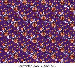 Seamless pattern with fantasy flowers, ethnic rotary repeat fabric and tile design, natural wallpaper, floral decoration curl illustration. Paisley print hand drawn elements. Japandi style