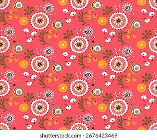 Patrón sin fisuras con flores de fantasía, tela de repetición rotativa étnica y diseño de azulejos, Fondo de pantalla natural, decoración floral rizo ilustración. Elementos dibujados a mano con estampado Paisley. Estilo japonés