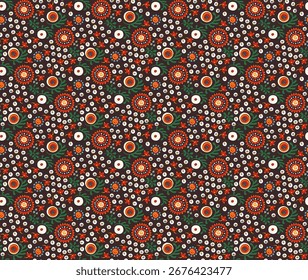Seamless pattern with fantasy flowers, ethnic rotary repeat fabric and tile design, natural wallpaper, floral decoration curl illustration. Paisley print hand drawn elements. Japandi style