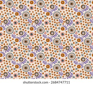 Patrón sin fisuras con flores de fantasía, tela de repetición rotativa étnica y diseño de azulejos, Fondo de pantalla natural, decoración floral rizo ilustración. Elementos dibujados a mano con estampado Paisley. Estilo japonés