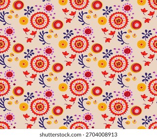Padrão contínuo com flores de fantasia, tecido de repetição rotativo étnico e design de azulejos, papel de parede natural, decoração floral curl ilustração. Paisley imprimir mão desenhado elementos. Estilo Japandi