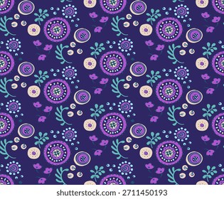 Patrón sin fisuras con flores de fantasía, tela de repetición rotativa étnica y diseño de azulejos, Fondo de pantalla natural, decoración floral rizo ilustración. Elementos dibujados a mano con estampado Paisley. Estilo japonés
