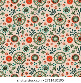 Patrón sin fisuras con flores de fantasía, tela de repetición rotativa étnica y diseño de azulejos, Fondo de pantalla natural, decoración floral rizo ilustración. Elementos dibujados a mano con estampado Paisley. Estilo japonés