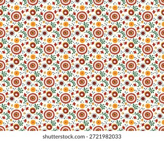 Seamless pattern with fantasy flowers, ethnic rotary repeat fabric and tile design, natural wallpaper, floral decoration curl illustration. Paisley print hand drawn elements. Japandi style