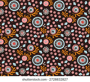 Patrón sin fisuras con flores de fantasía, tela de repetición rotativa étnica y diseño de azulejos, Fondo de pantalla natural, decoración floral rizo ilustración. Elementos dibujados a mano con estampado Paisley. Estilo japonés