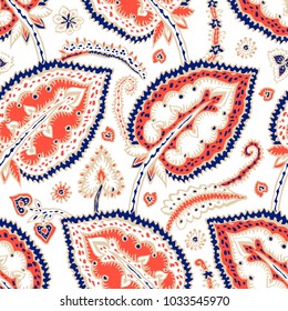 Seamless pattern with fantasy flowers, natural wallpaper, floral decoration curl illustration. Paisley print hand drawn elements. Home decor.