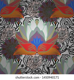Seamless pattern with fantasy flowers, natural wallpaper, floral decoration curl illustration. Home decor. Paisley print hand drawn elements.