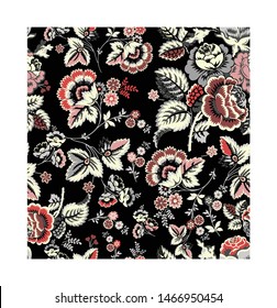 Seamless pattern with fantasy flowers, natural wallpaper, floral decoration curl illustration. Paisley print hand drawn elements. Home decor.