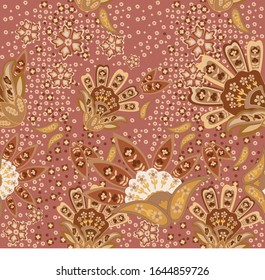 Seamless pattern with fantasy flowers, natural wallpaper, floral decoration curl illustration. Paisley print hand drawn elements. Home decor.