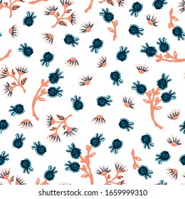Seamless pattern with fantasy flowers, natural wallpaper, floral decoration curl illustration. Paisley print hand drawn elements. Home decor.
