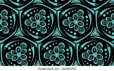 Patrón sin foco con flores de fantasía, tapicería natural, decoración floral, ilustración de curl. Paisley imprime elementos dibujados a mano.Patrón étnico geométrico color de flor sin fisuras