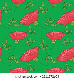seamless pattern with fantasy flowers, natural wallpaper, and floral decoration Indian style, curl illustration. Paisley prints hand-drawn elements. Home decor.
