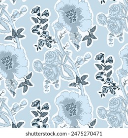 Seamless pattern with fantasy flowers, natural wallpaper, floral decoration curly illustration. Paisley printed hand drawn elements. home decor. vector floral pattern