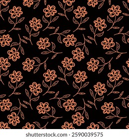 Seamless pattern with fantasy flowers, natural wallpaper, floral decoration curly illustration. Paisley printed hand drawn elements.