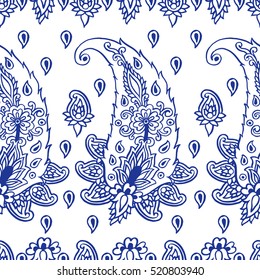 Seamless pattern with fantasy flowers, natural wallpaper, floral decoration curl illustration. Paisley print hand drawn elements.